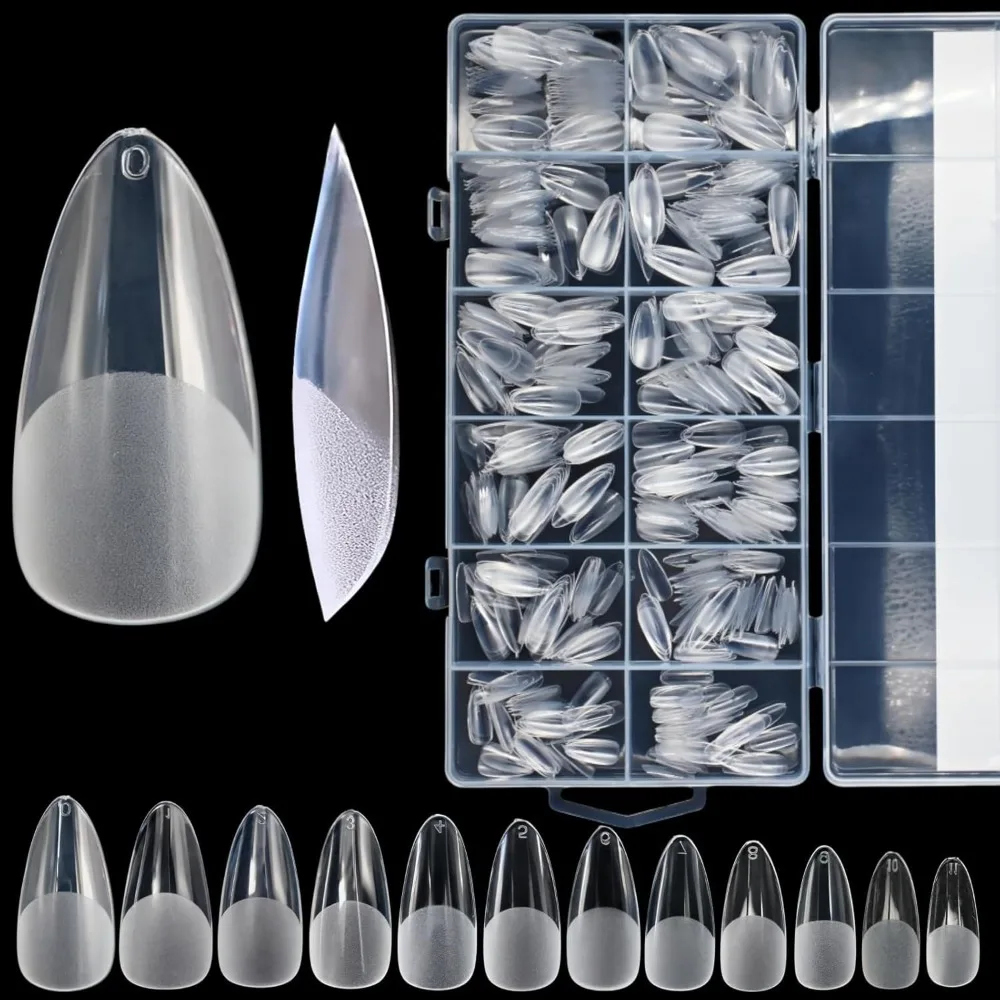 

Short Almond Fake Nails 600PCS Clear Pre Etched Soft Acrylic Press On Nail Extensions 12 Sizes Full Cover DIY Manicure at