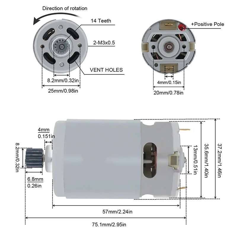 Power Tool Accessories RS550 Brushed Motor 14 Teeth 18V 21V For Bosch For DeWalt For Makita Drill Wrench Logging Saw Chainsaw