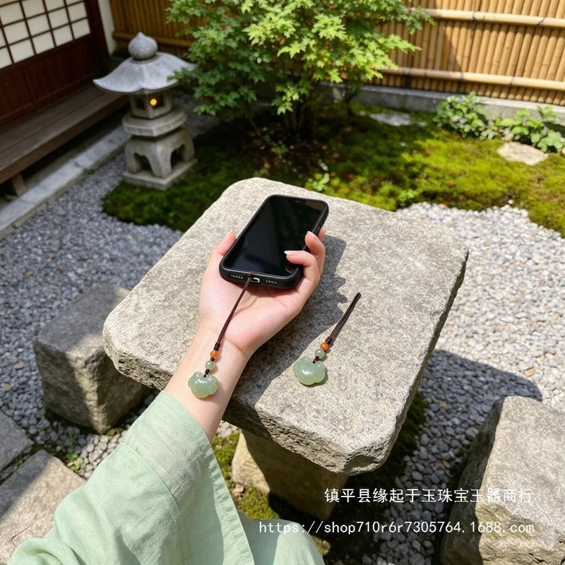 Natural Hetian Jade Pendant New Style Peace And Fortune Lock Mobile Phone Chain Ornament
