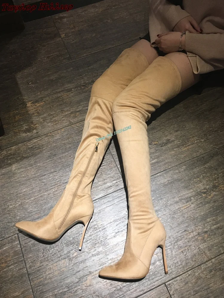 

Autumn Winter Over-The-Knee Long Boots Women'S Pointed Metal Heel Elastic Boots Fashion Party Catwalk Banquet Long Boots 43