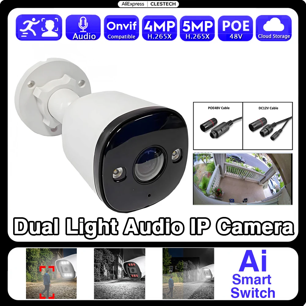 

AI Audio IP Camera POE 5MP 4MP Full Color Infrared Dual Light RTSP Xmeye Pro Fish Eye Panorama 1.7mm Outdoor Waterproof Ultimate