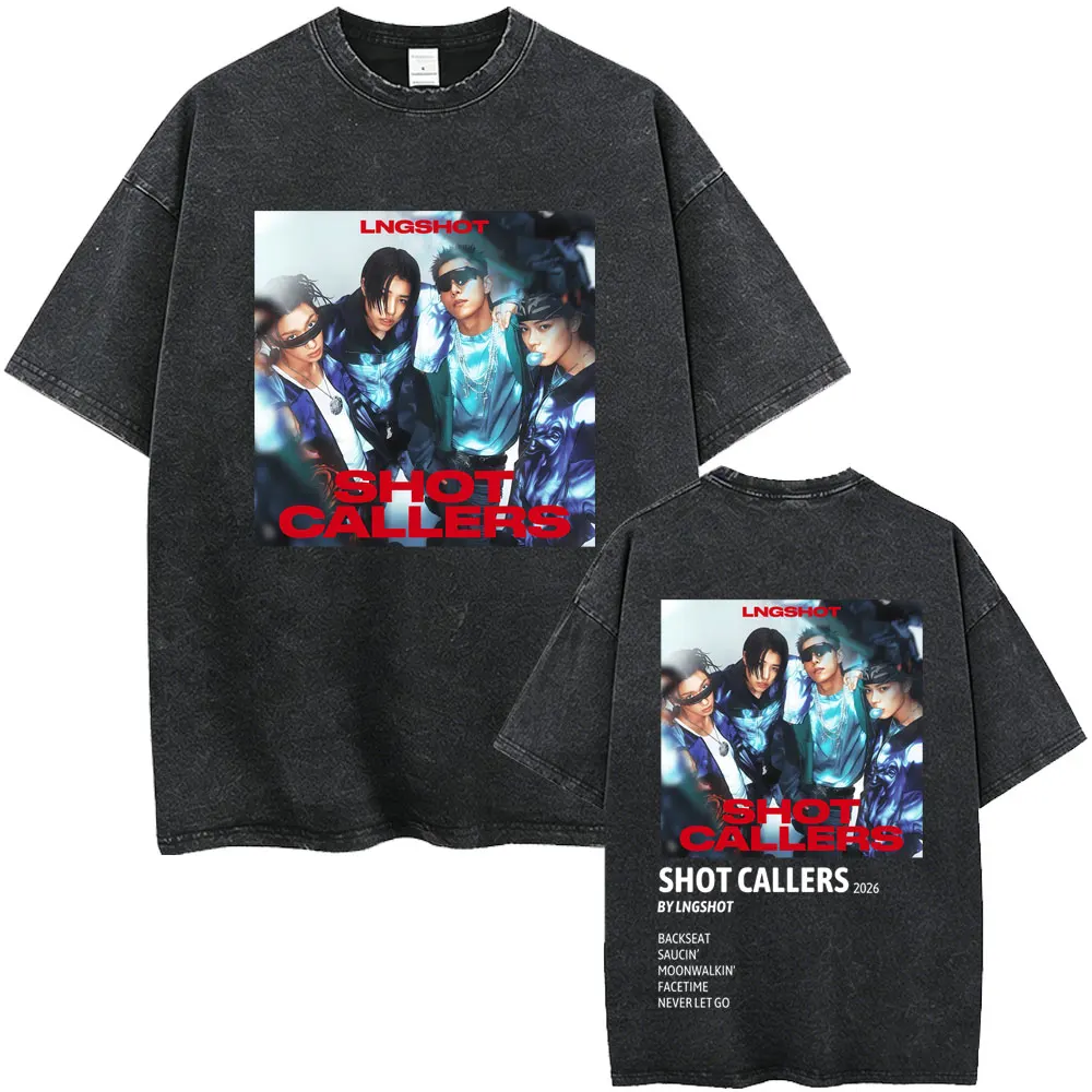 

Washed Vintage Korean Band Lngshot Shot Callers Album 2026 T Shirt Men Women Kpop Fashion Trend T Shirt Male Oversized T-shirts
