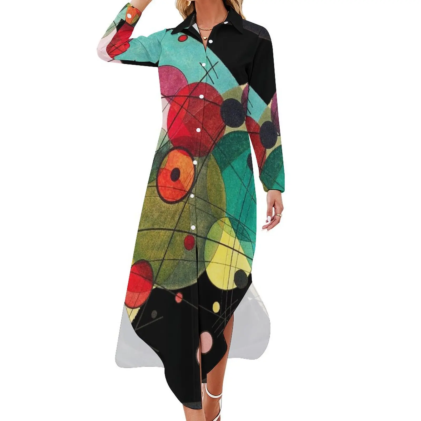 

HD. Circles in a circle, by Wassily Kandinsky Long Sleeved Shirt Dress dress for woman Women's skirt