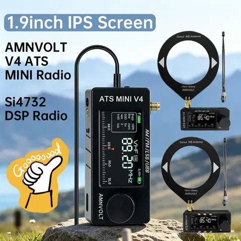 AMNVOLT V4 ATS MINI Radio 1.9-inch IPS Screen Si4732 DSP Radio with Antenna FM AM SSB LSB USB Receiver for Indoor Outdoor Travel