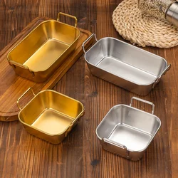 Basket With Handle Korean Stainless Steel Plate Durable Square Snack Plate Silver and Gold Fried Food Trays Food Storage
