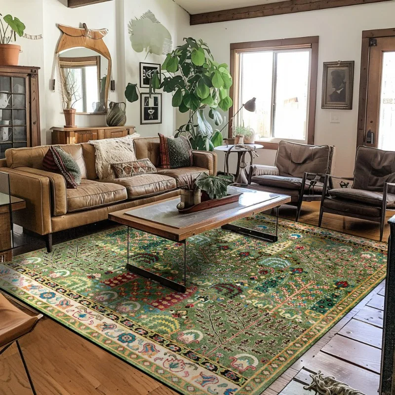 Retro American Persian Bohemian Ethnic Style Tree of Life Green Living Room Bedroom Anti Slip Carpet Floor Mat