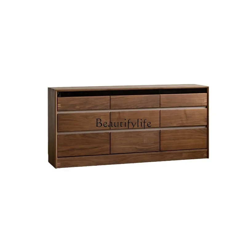 

LSolid wood chest black walnut retro nine chest cabinet Nordic living room home