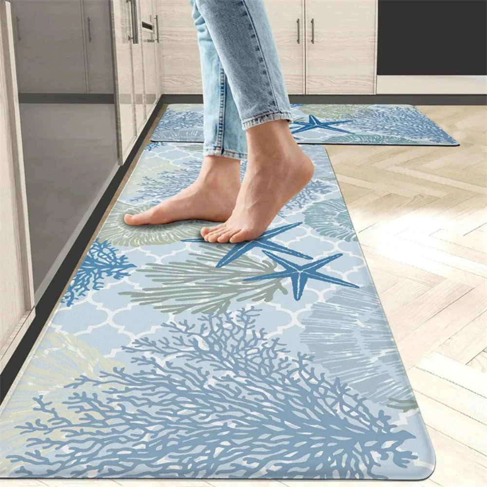 Playful Shell Star Beach Inspired Carpet Laundry Room Washable Mat Kitchen Mat Decor Hallway Nonslip Rug Bedside Rug Doormat