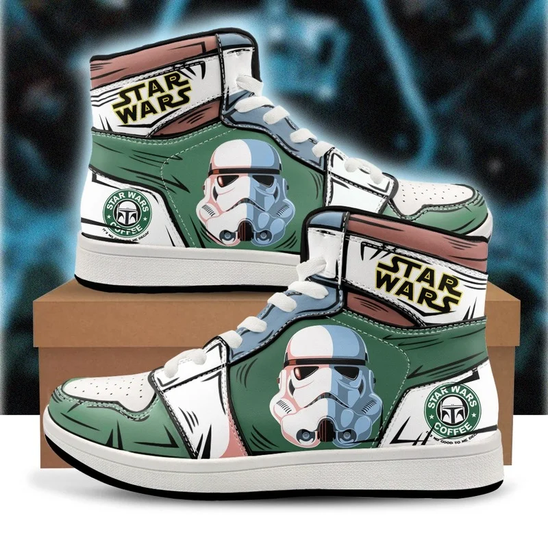 Buty męskie SW Mandalorian Stormtrooper z nadrukiem 3D, cosplay, anime, kreskówka, wysokie, do koszykówki, sportowe, codzienne, dla mężczyzn i chłopców.