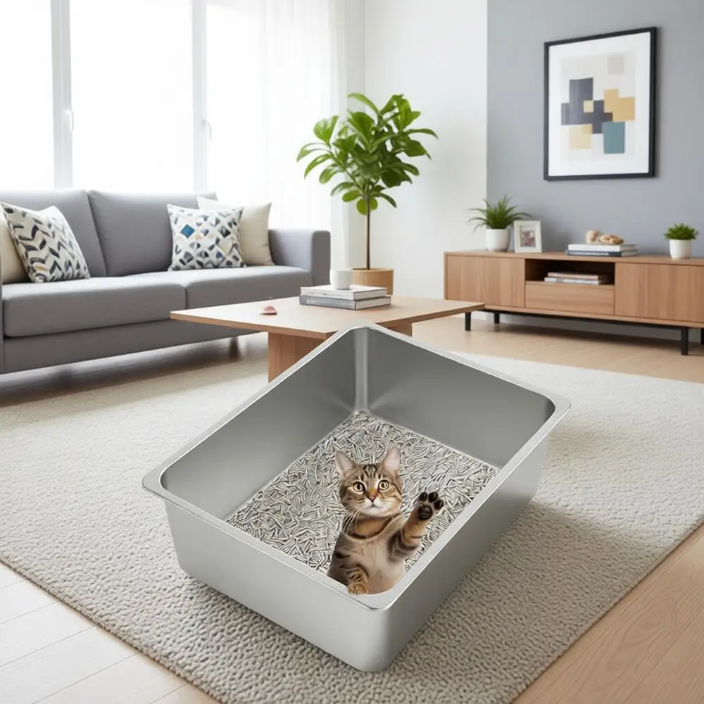 

Stainless Steel Cat Litter Box XL - Large High Sided Metal Pan, Indoor Litter Tray, Non Stick, No Smell, Easy to Clean, Pet Toil