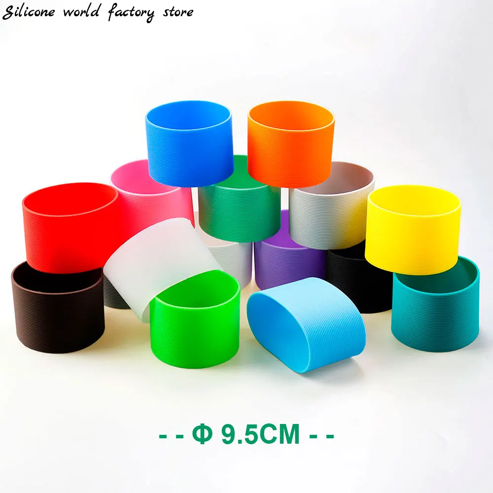 16 Colors 9.5CM Silicone Cup Sleeve Heat Insulated 95MM Stripes Non-slip Wraps Glass Cup Sleeve Water Bottle Kettle Cover