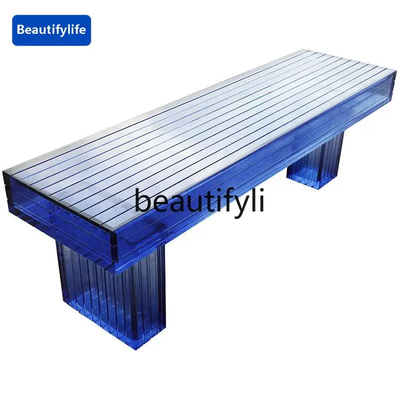 

Acrylic long stool blue tea table low stool shoe changing stool