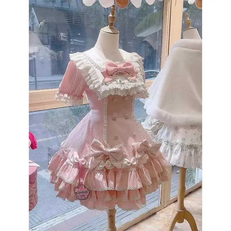 

Розовое платье в стиле Y2K с бантом и рюшами, облегающее, женское, в японском стиле Sweet Lolita Kawaii, короткое, в корейском стиле, шикарный дизайн, модные наряды