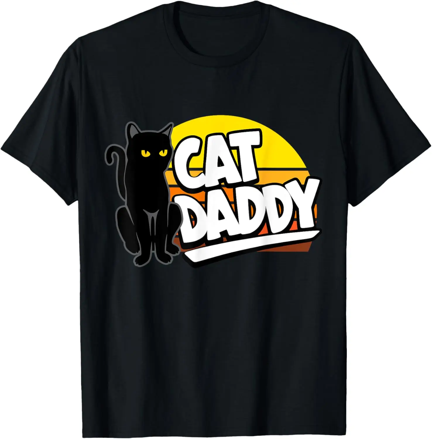 

Мужская футболка Cat Daddy Retro Sunset Cat Dad Black Cat с желтыми глазами
