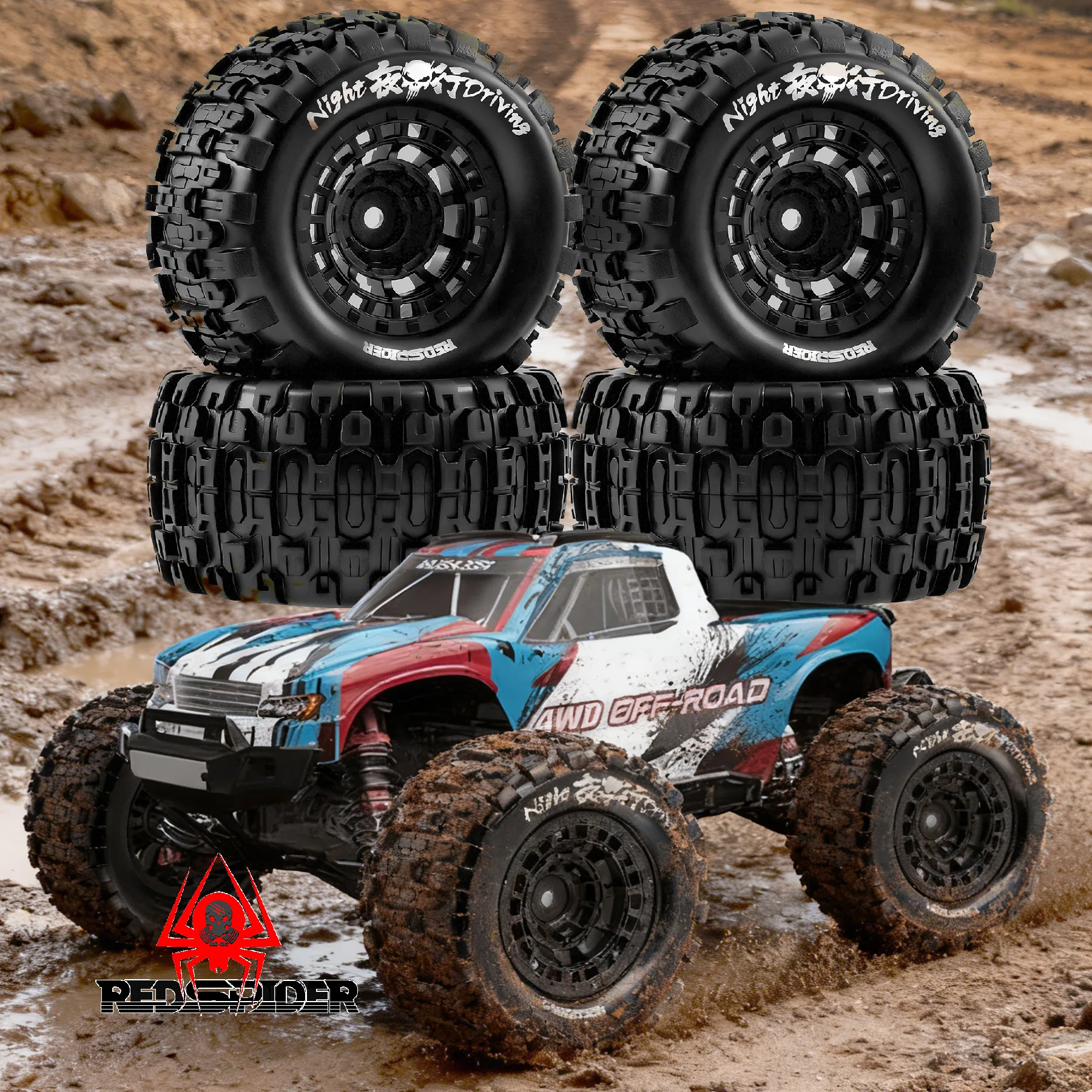 100mm RC Car Rubber Off-Road Tires Wheel Rim Set for 1/10 Short Course Truck ARRMA SENTON 4X4 550 MEGA XLH 9125 Traxxas Slash Re