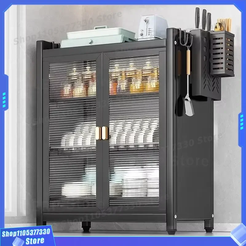 Modern 3 Tier Kitchen Storage Cabinet with Transparent Door Heavy Duty Knife Holder Rack for Tableware Organization 45kg Load