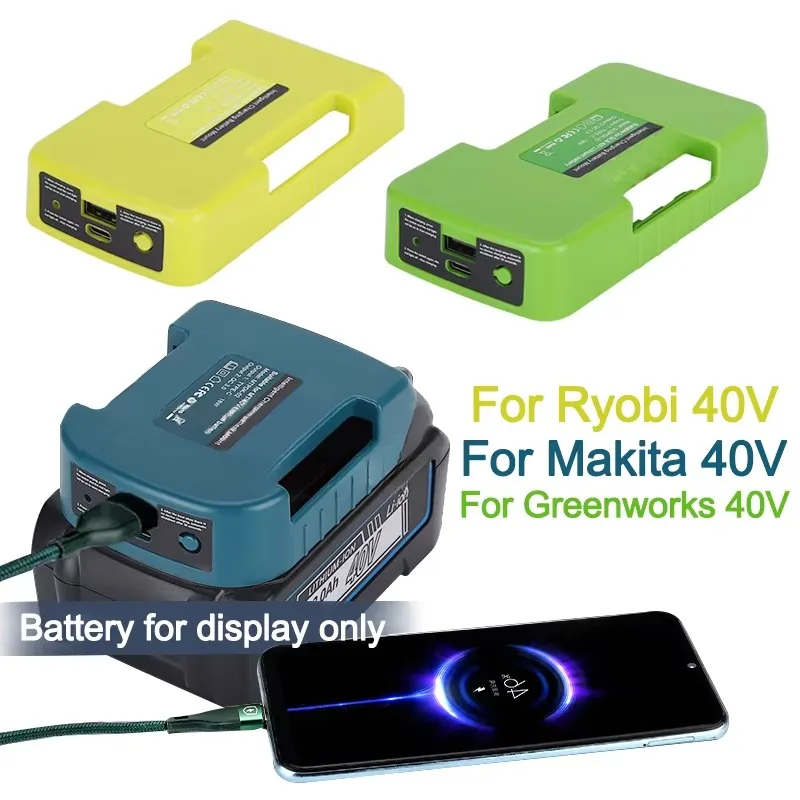 NEW USB Fast Charger Adapter for Makita/Ryobi/Greenworks 40V Li-ion Battery Rack Holder USB Type-C Fast Charging Interface