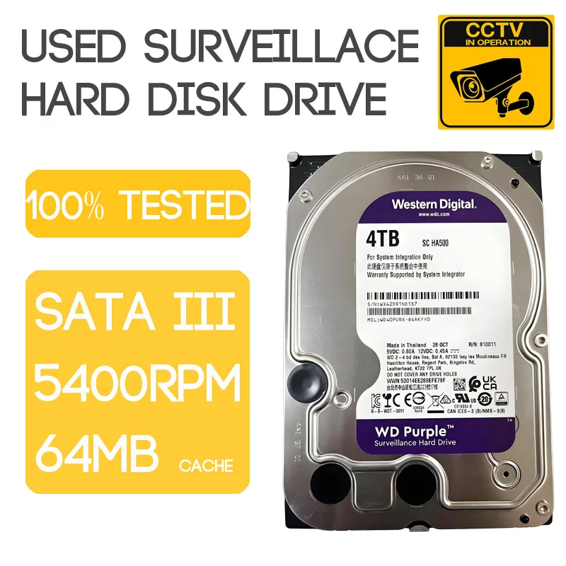 Unidade de disco rígido de vigilância usada 4TB 3TB 2TB 1TB DVR interno NVR HDD 500GB CCTV HD SATA III para computador gravador de câmera