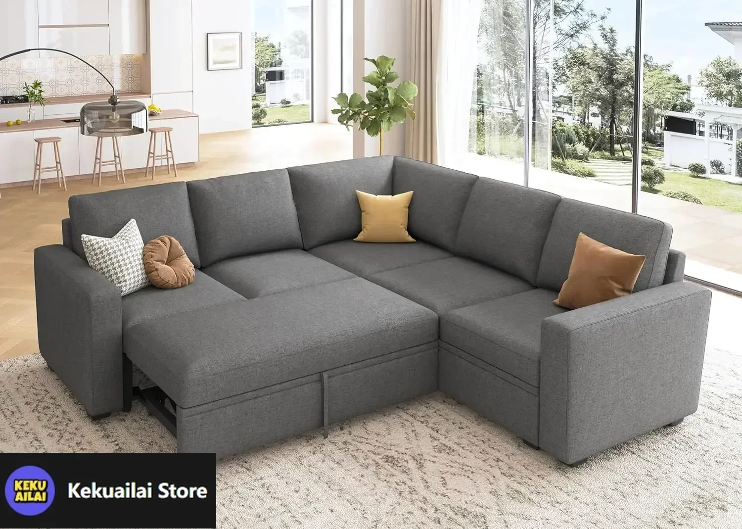 

Modular Sectional Sleeper Sofa with Pull Out Bed, L Shaped Sectional Couch, Convertible Sectional Couches Living Room, Dark Grey