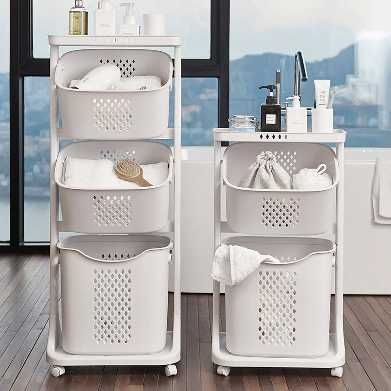 

Large multilayer storage basket household dirty clothes laundry hamper bathroom storage basket universal wheel rack mx10231204