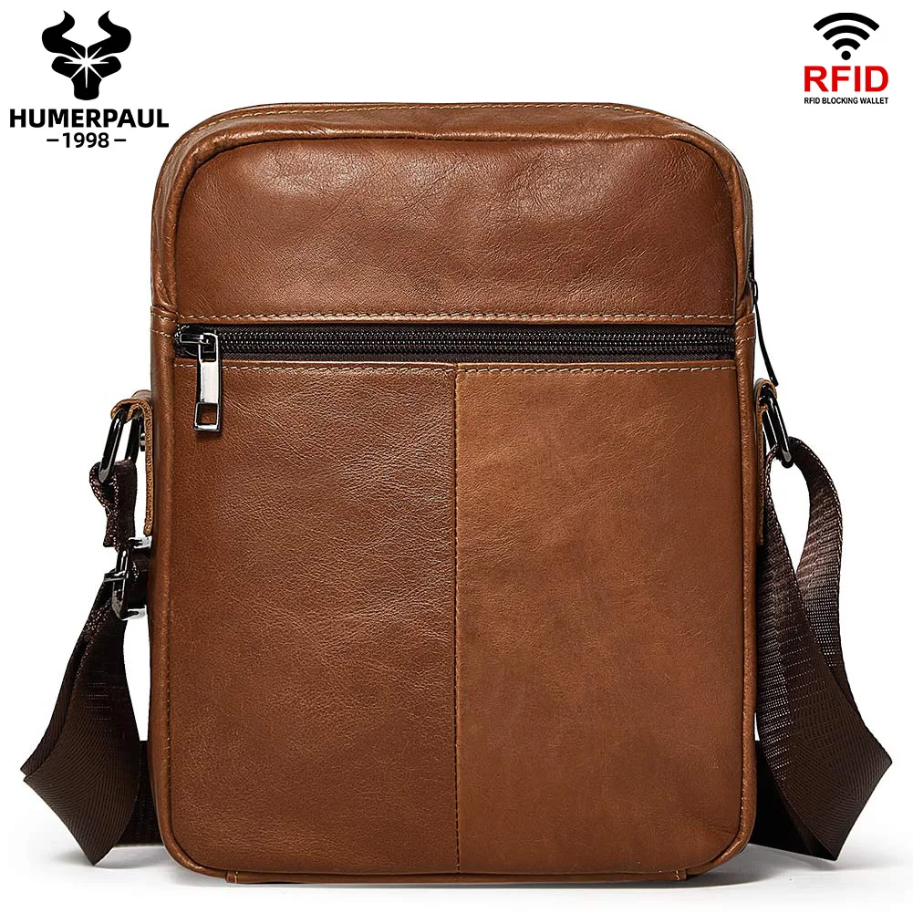 HUMERPAUL 2024 New Men's Leather Shoulder Bag For Male Casual Messenger Flip Luxury Brand Fashion Business Handbags