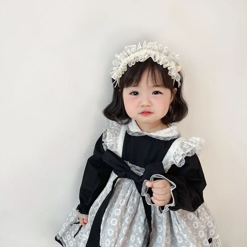 新しいレトロプリンセスロリータスタイル子供用レースパールスパンコールヘッドバンドヘッドバックルヘアクリップヘアアクセサリーヘッドギア