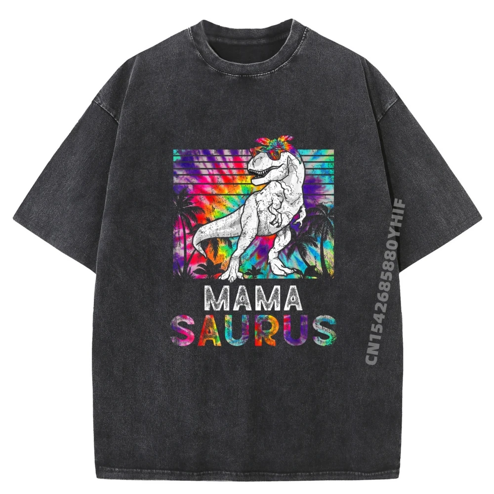 

Mamasaurus Dinosaur Mama Saurus Family Matching Tie Dye Camisas Basicas Hombre Original Mens Washed T-Shirts