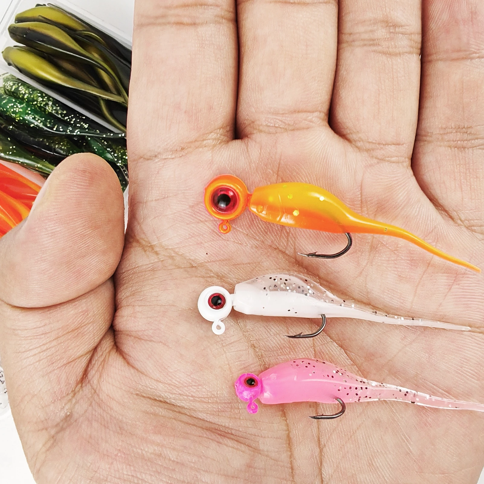 شحن فيشر 140 قطعة/صندوق كرابي سويم متذبذب مع خطافات تهزهز، 5 سم 0.9 جرام طعوم صناعية ناعمة للبطن الكبير، مجموعة طُعم دودة تادبول #6