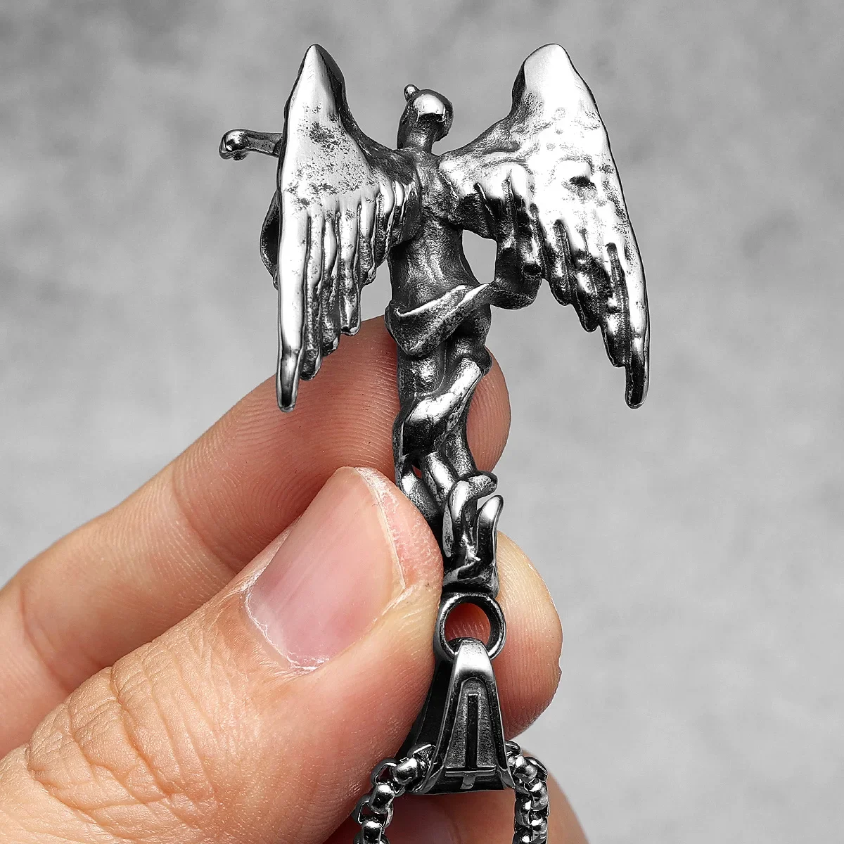 Fallen Angels Pendant Retro Gothic Necklaces 316L Stainless Steel Men Chain Hip Hop Rock Punk Jewelry Xmas Gift for Friend Male