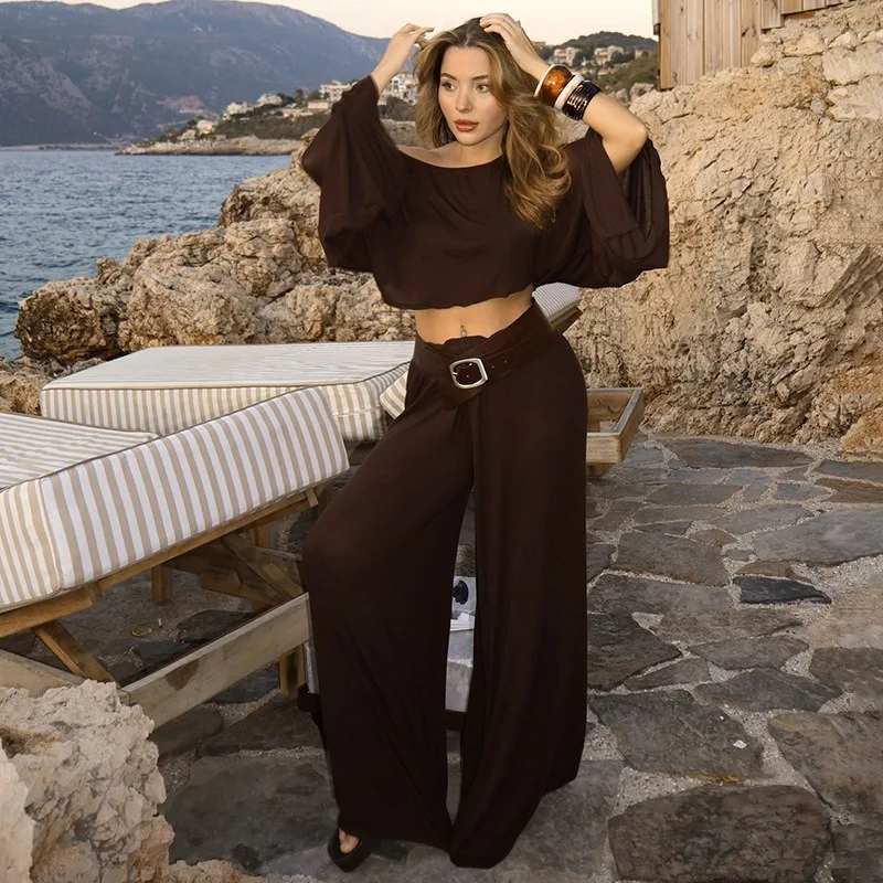 Tuularose mode pantalon 2 pièces femmes Sexy voir à travers pull ample haut pantalon décontracté ensembles vacances banlieue femme pantalon ensembles