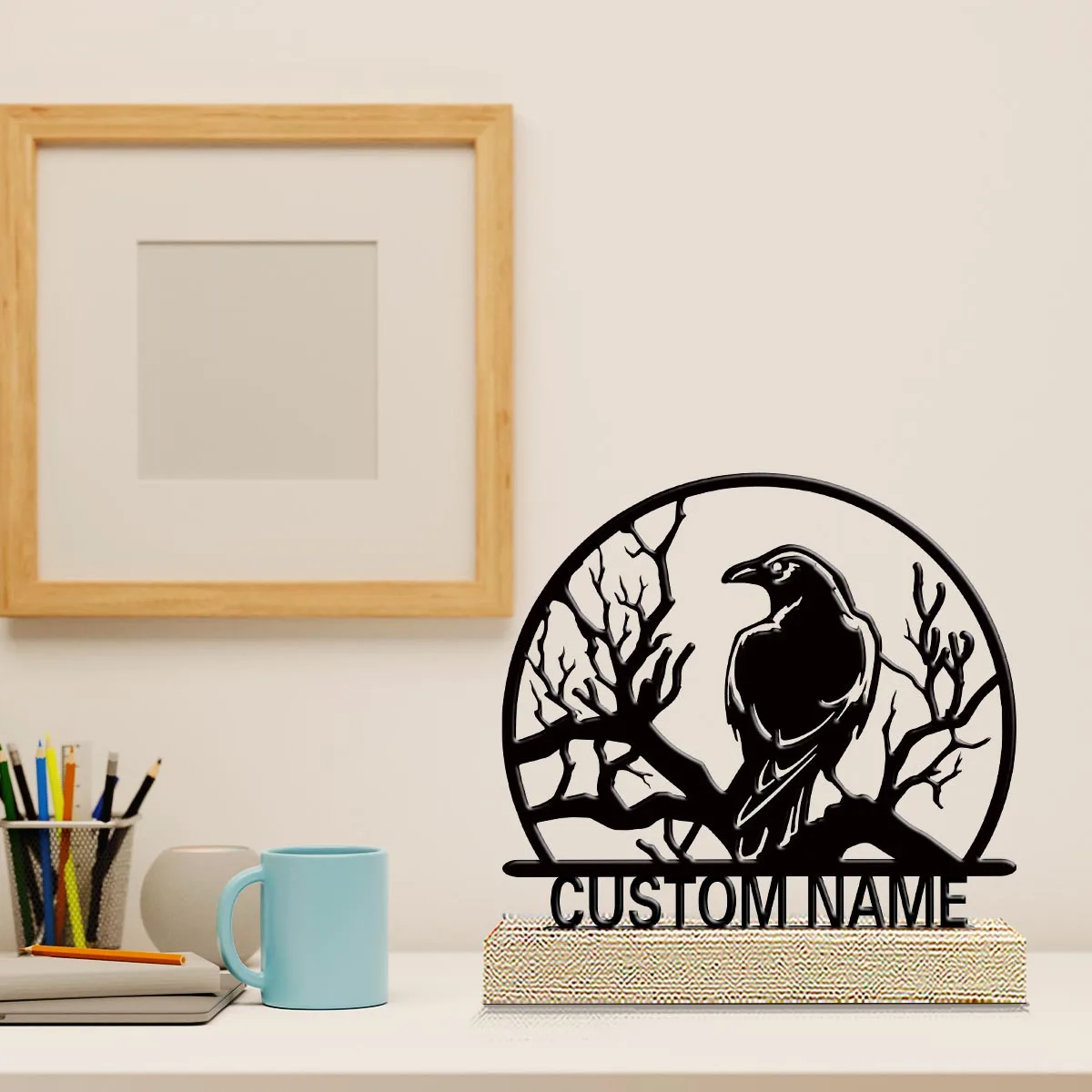 1pc Personalized Metal Artwork Custom Name With Wooden Base Room Decorations, Bar Counter Decorations