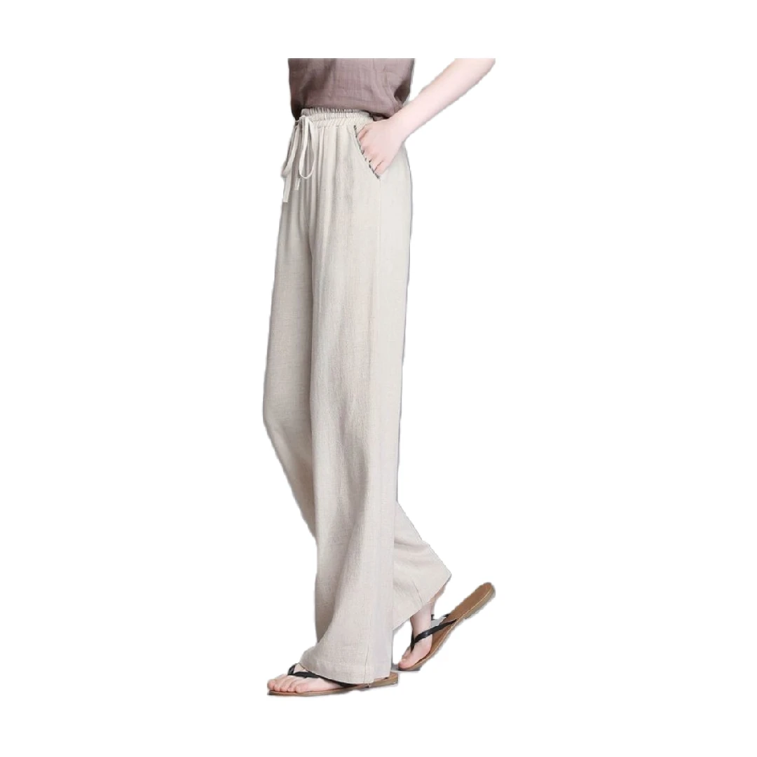 Cotton And Linen Wide Leg Pants For Women's Spring And Summer New Style High Waisted And Hanging Loose Casual Straight Leg Pants