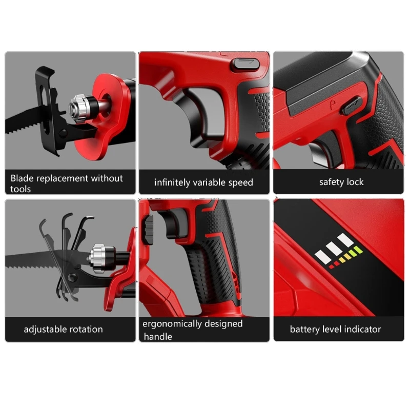 Máy cưa chuyển động qua lại không dây Động cơ không chổi than hiệu suất cao Pin sạc nhanh hoạt động cho kim loại Gỗ nhựa M4YD