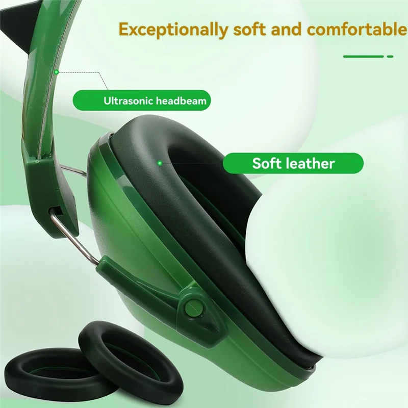 ABKQ-зеленые детские наушники с ушками динозавров, регулируемая защита слуха от шума для детей, учебы и сна, шумоподавление