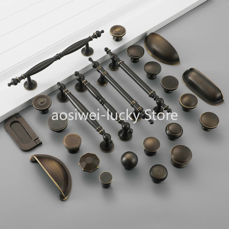 Tiradores de armario y armario de cobre antiguo amarillo americano Retro, tiradores de muebles de latón puro modernos de lujo ligero francés