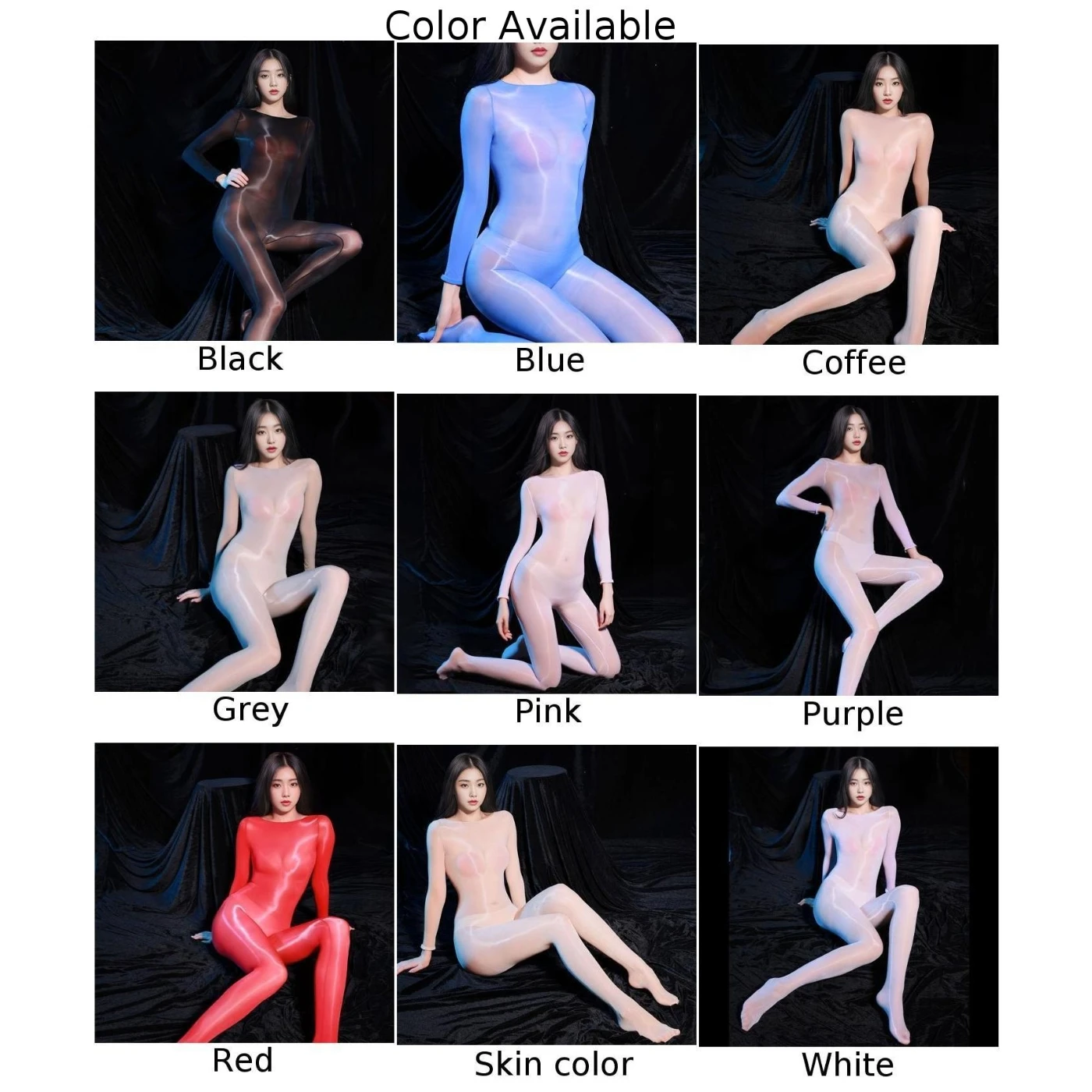 Women\'s Seamless Sexy Lingerie Oil Shiny Jumpsuit Stocking Sheer Ultra-Thin Silky Unisex Bodysuit Full Body Leotard Underwear