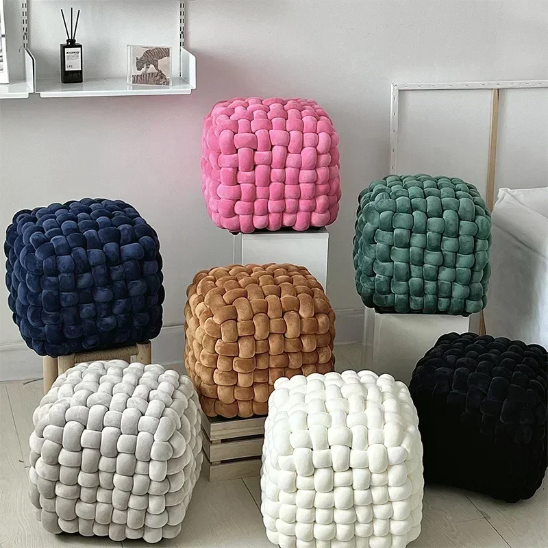 Handwoven Dressing Stool Entryway Comfortable Shoe-changing Stool Living Room Creative Coffee Table Footrest Sofa Side Footstool