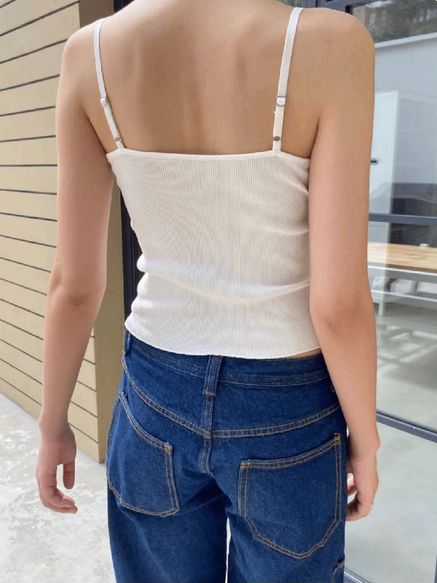 Camisetas sin mangas acanaladas con botones de encaje blanco para mujer, camisola recortada de algodón sin mangas con cuello en V, Top corto ajustado informal con lazo liso Y2k