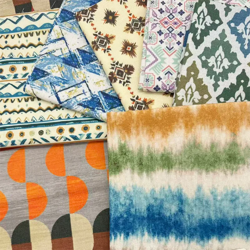 Geometric Printed Encrypted Cotton Linen Fabric Ethnic Ancient Style Retro Exotic Abstract for DIY Handmade Curtain Tablecloth