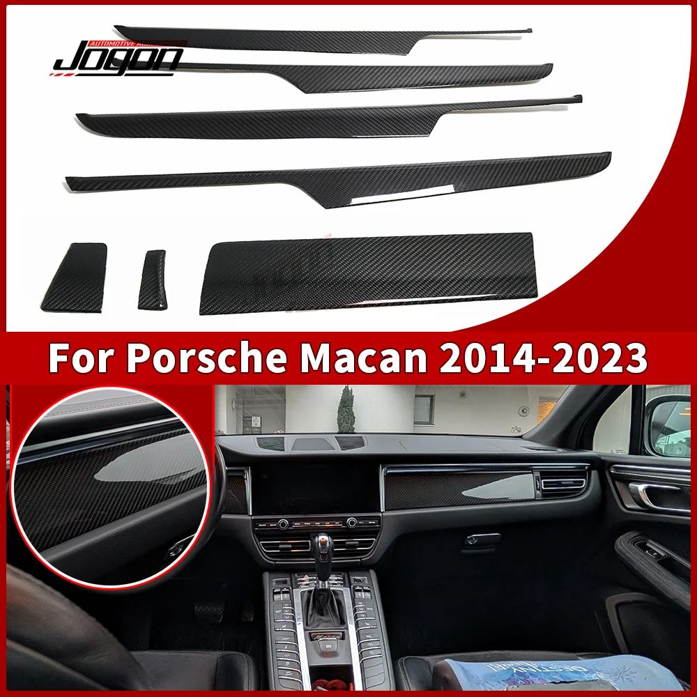 Moulures intérieures en fibre de carbone pour Porsche Macan 2014-2023 : console, tableau de bord, panneau de porte intérieur, stickers de protection.