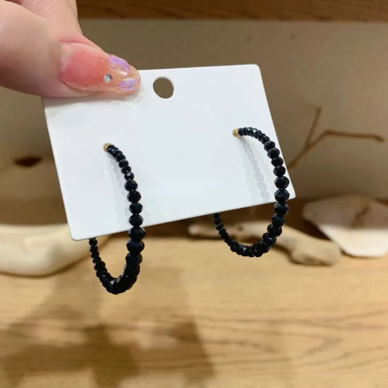 Neue Mode Einfache Trend Runde Schwarz Kristall Hoop Ohrringe Geometrische Ohrringe Frauen Elegante Exquisite Schmuck Geschenke Großhandel – Detail 3