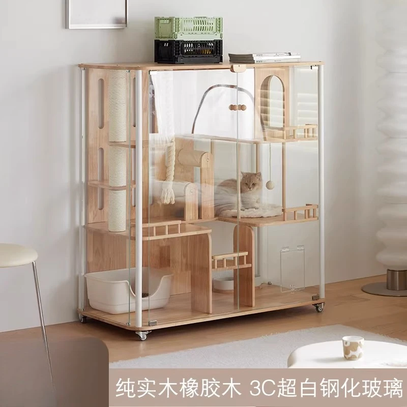 Luxury big cat villa panoramic glass cat nest movable indoor play and living integrated