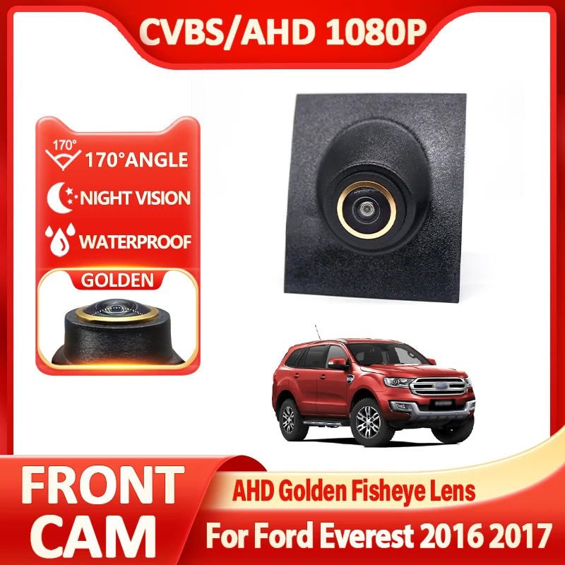 Car Front View Camera Golden Lens Parking 170° Wide Angle AHD Full HD Night Vision Positive Camera For Ford Everest 2016 2017
