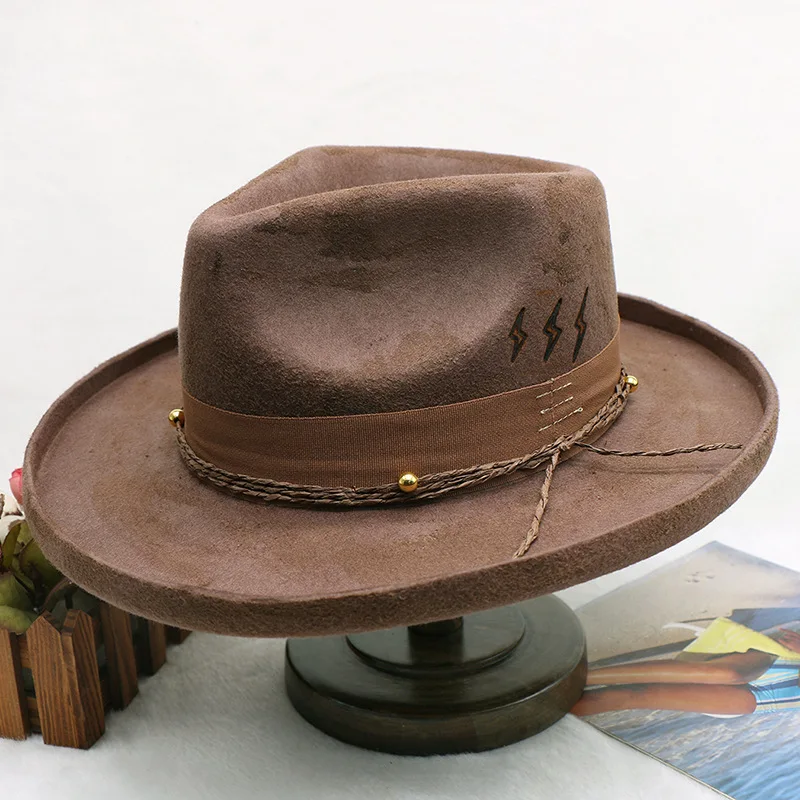 Wełniana czapka męska kowbojskie kapelusze filcowa męska fedora z filcowy kapelusz węzła na letnią czapkę jazzową disco dla mężczyzn czarna kapelusz fedora wełniana czapka
