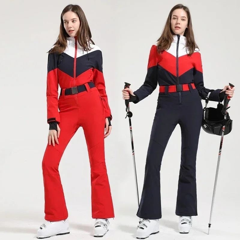 2025 Winter Overalls Women Slim Fitting Ski Suit Outdoor One-Piece Jumpsuits Wind Proof Waterproof Skiing Set Snowfield Clothing