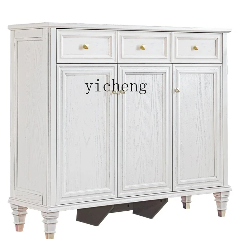 

ZK locker integrated home entrance multi-layer porch cabinet white light luxury retro solid wood shoe cabinet