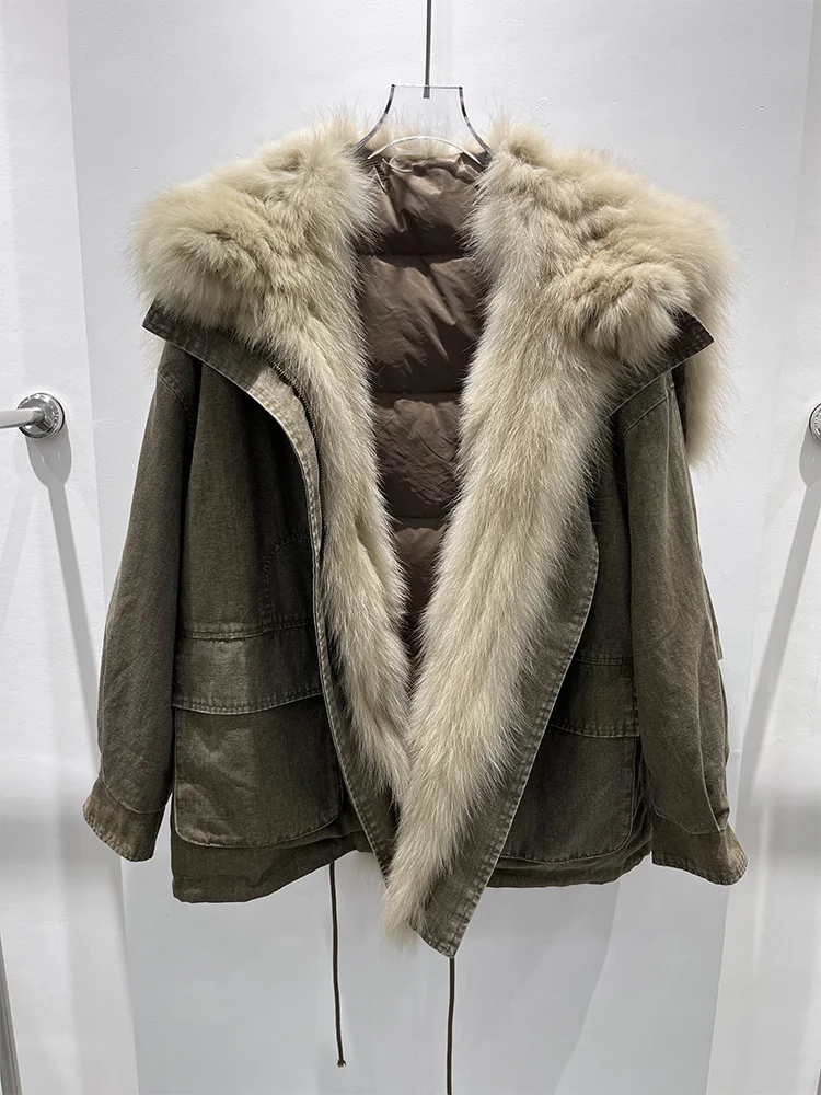 

New Fashion Winter Warm Women Goose Down Jacket Natural Fox Fur Collar Thick Coat Puffer Jacket Luxury Outwear Parka Coat