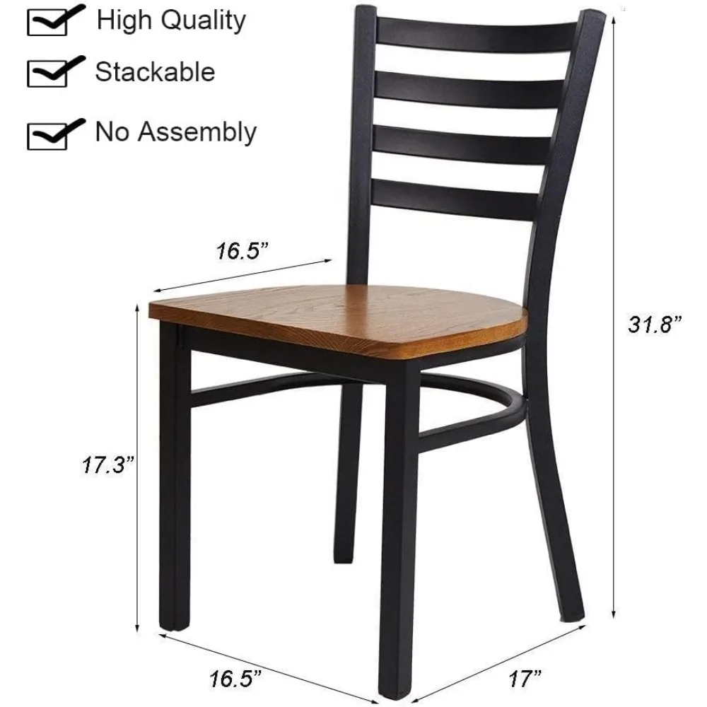 Juego de 2 sillas apilables de cocina, silla de comedor resistente con asiento de madera y estructura de metal, capacidad de 400 libras, para cocina