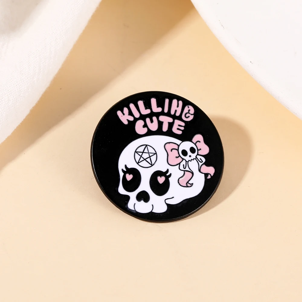 Pretty Skull Bowknot Round Brooches Letter Killing Cute Skeleton Head Collar Pins With Free Shipping