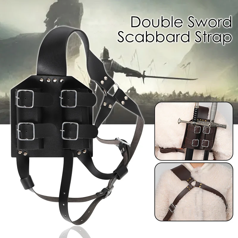 

Retro Medieval Cosplay Costume Leather Back Double Scabbard For Sword Katana Holder LARP Medieval War Knight Role Play Accessory